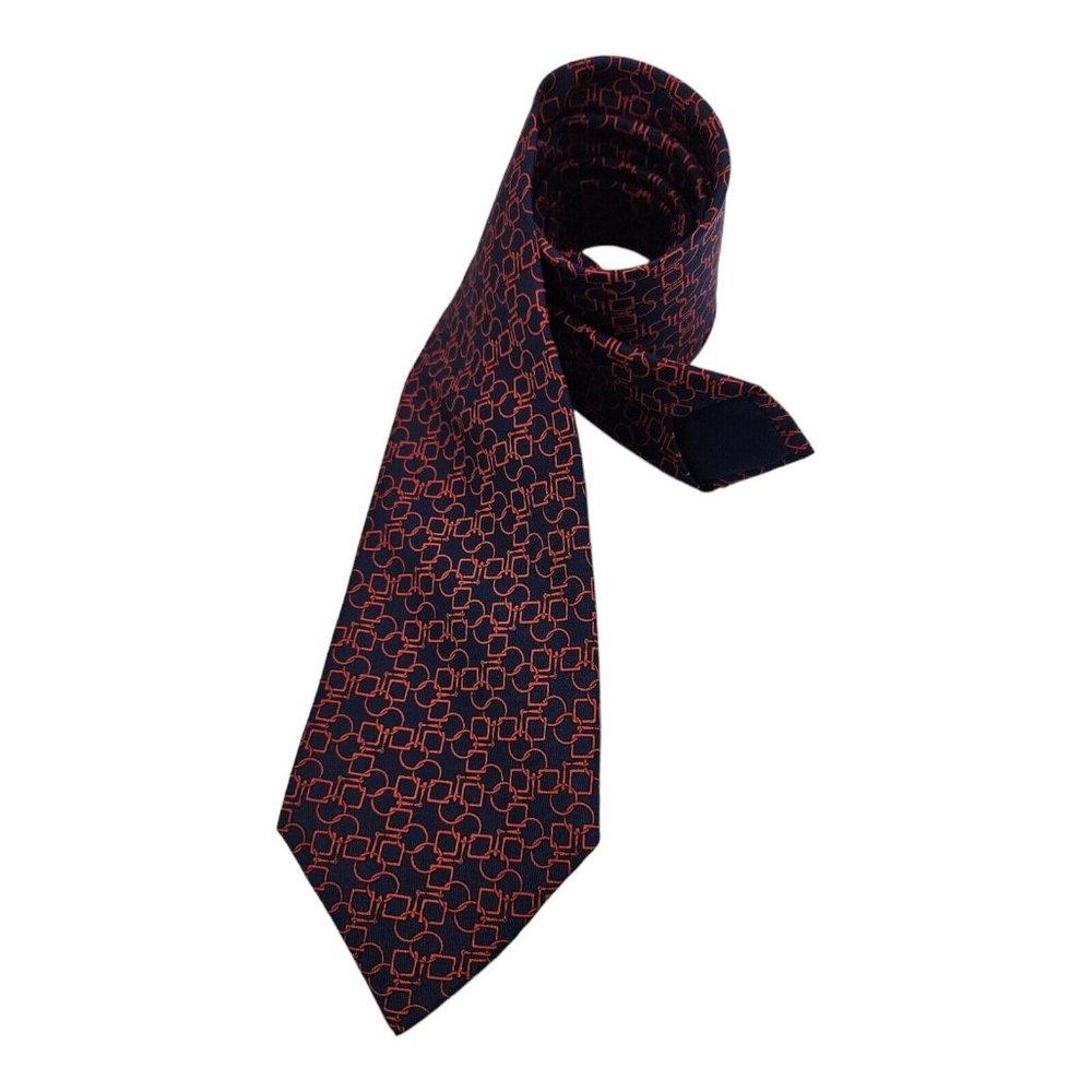 HERMÈS 7809 FA Blue/Red Chain Link Silk Tie FRANCE 60"/ 3.7" EC - Picture 3 of 5